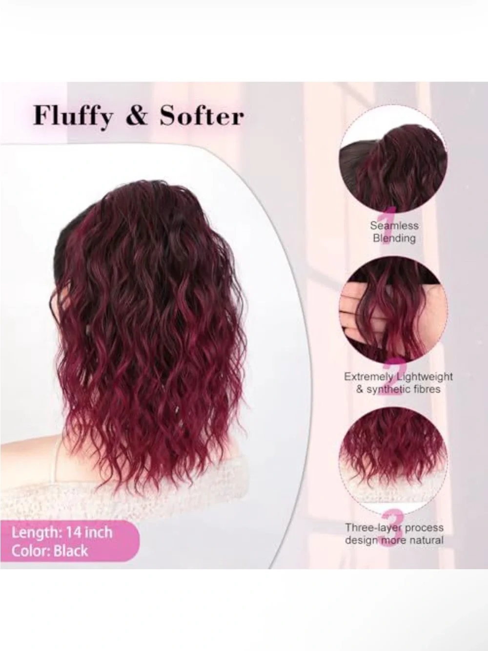 Wavy Burgundy Clip-In Ponytail Extension - Women Hair